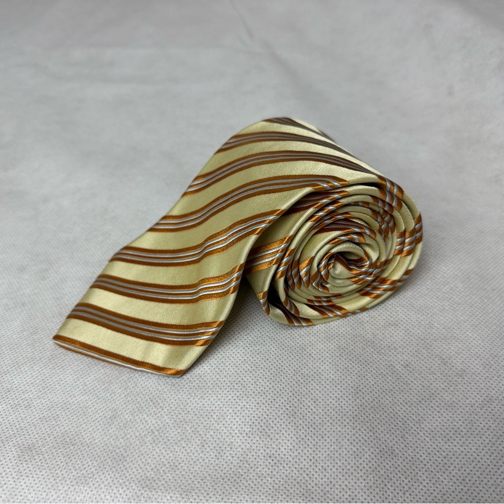 Robert Talbott Best Of Class Mens Neck Tie Striped Gold Silver Tan Silk USA